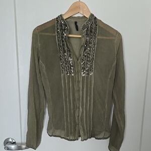 Olive Green Sequin Embellished Women's Top